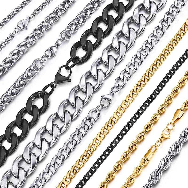 

Stainless Steel Chain Necklace for Men Women Curb Cuban Link Black Gold Silver Color Punk Choker Fashion Male Jewelry Gift