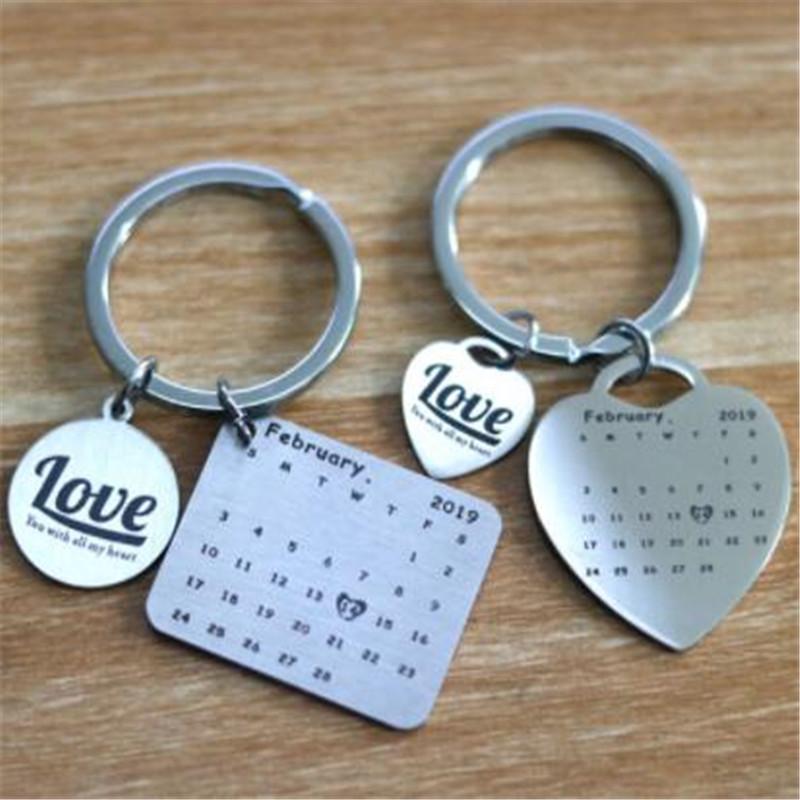 

Keychains WKOUD Personalized Custom Jewelry Calendar KeyChain Stainless Steel Heart Engrave Special Date Birthday Wedding Anniversary Gift