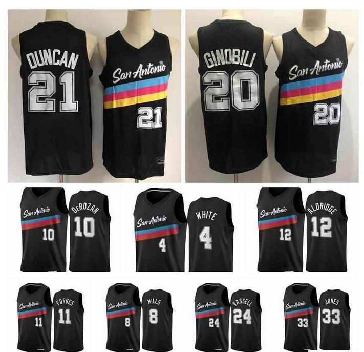 

Custom Printed Men Jersey DeMar DeRozan Derrick White Patty Mills LaMarcus Aldridge 2020-21 Black City Basketball Jerseys Uniform