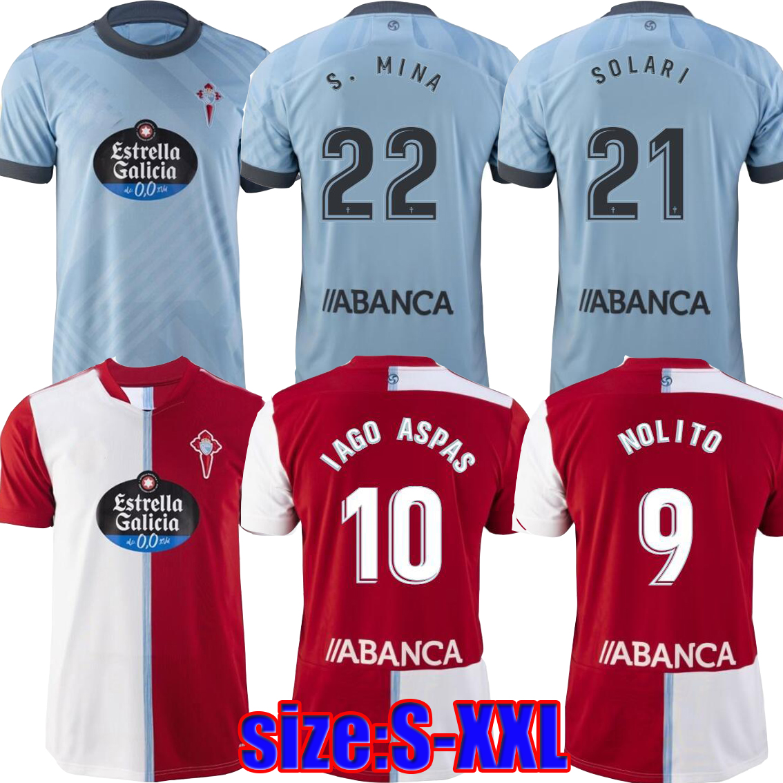 

21 22 Celta de Vigo soccer jerseys IAGO ASPAS 2021 2022 away camiseta de fútbol NOLITO F.BELTRAN HUGO MALLO SOLARI S. MINA Brais Méndez home men kids kit football shirt, Image