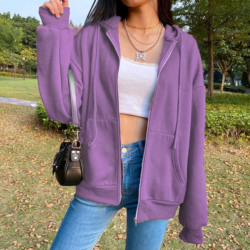 

Women's Jackets Winter Jacket Top Oversized Hoodie Retro Pocket Woman Clothes Long Sleeve Pullover Brown Purple Black Zip Hooded Sweatshirt, Black;brown