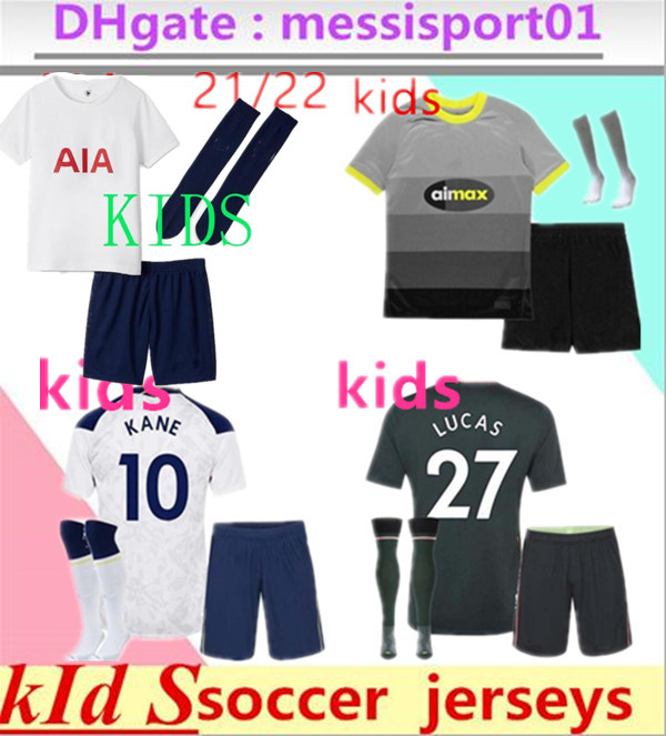 

21/22 hot spurs soccer jersey kids kit 2021 2022 boys kane LAMELA ERIKSEN DELE SON jerseys Football shirt uniforms CAMISETAS DE FUTBOL, Black