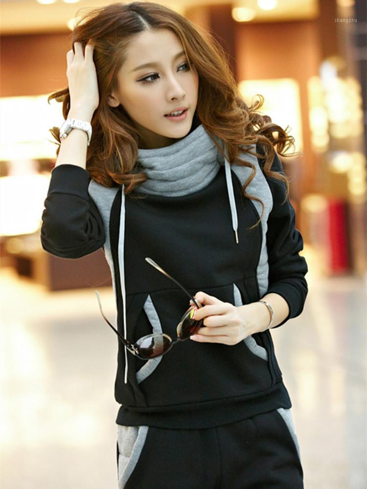 

Women's Tracksuits 2021 Winter 2 Pieces Set Women Hoodies Sweatshirt Pullovers Tracksuit Joggers Pants Sport Sweatsuits Oversized Outfit, Black