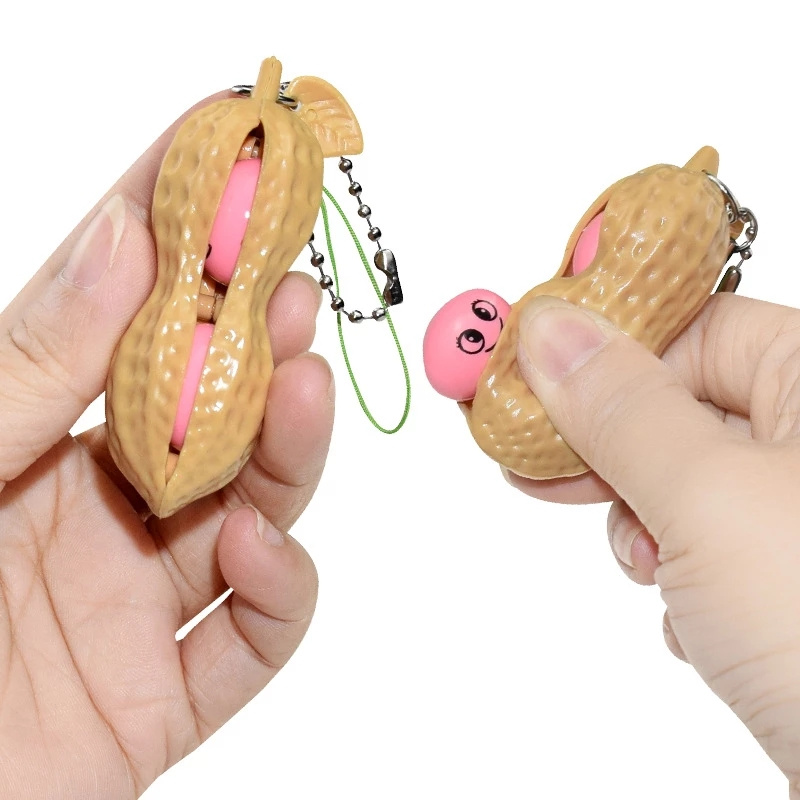 

Fidget peanut pea squishes squeeze toys dimple Keychain Stress Relief key ring anti ADHD vent balls toy Squeezy peas