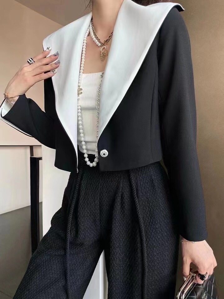

1118 XL 2022 Spring Coat Black Long Sleeve Fashion High quality Button Lapel Neck Brand Fa Womens Clothes Jacket meiyi