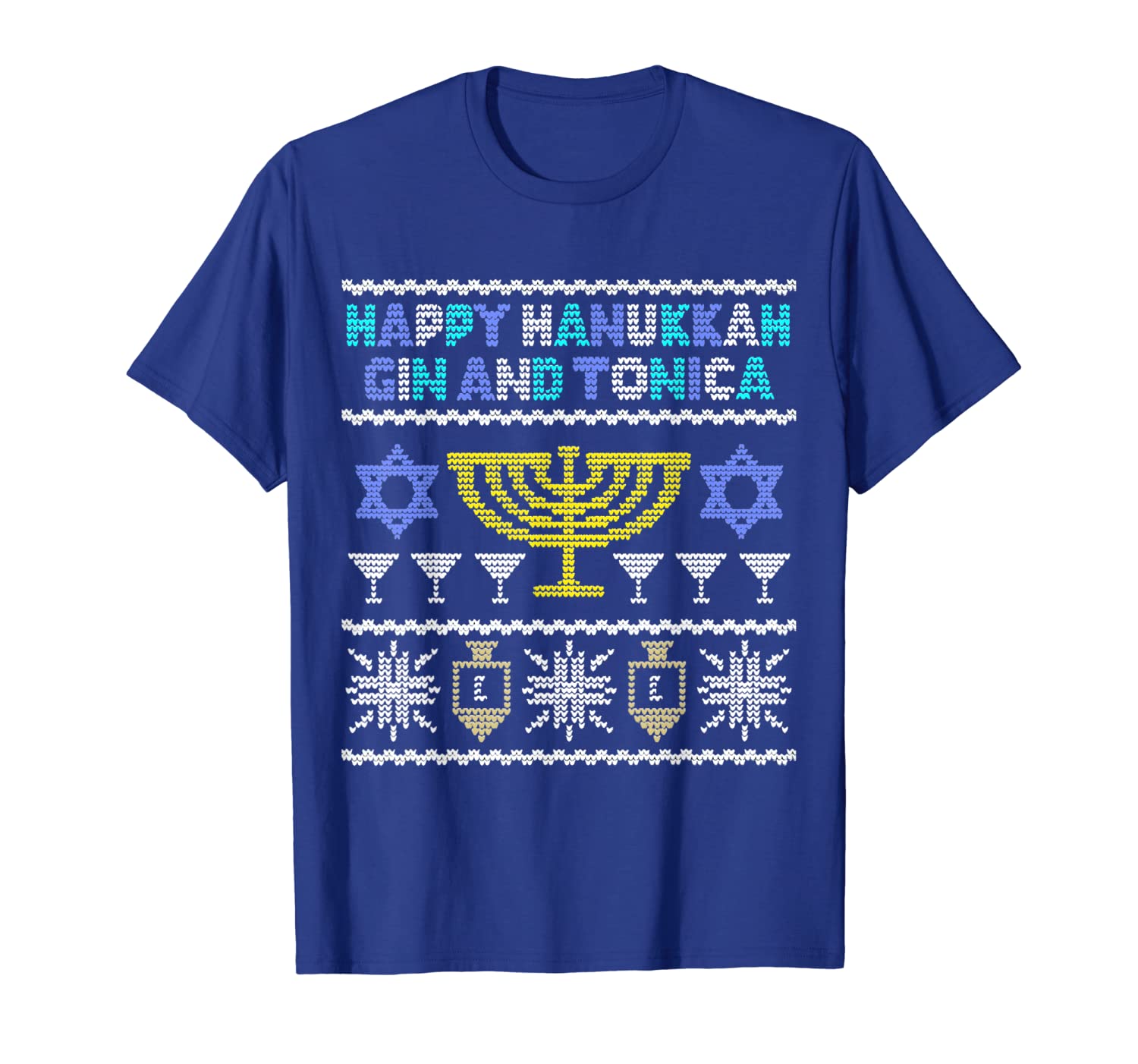 

Happy Hanukkah Gin Tonica, Funny Jewish Ugly Sweater Party T-Shirt, White;black