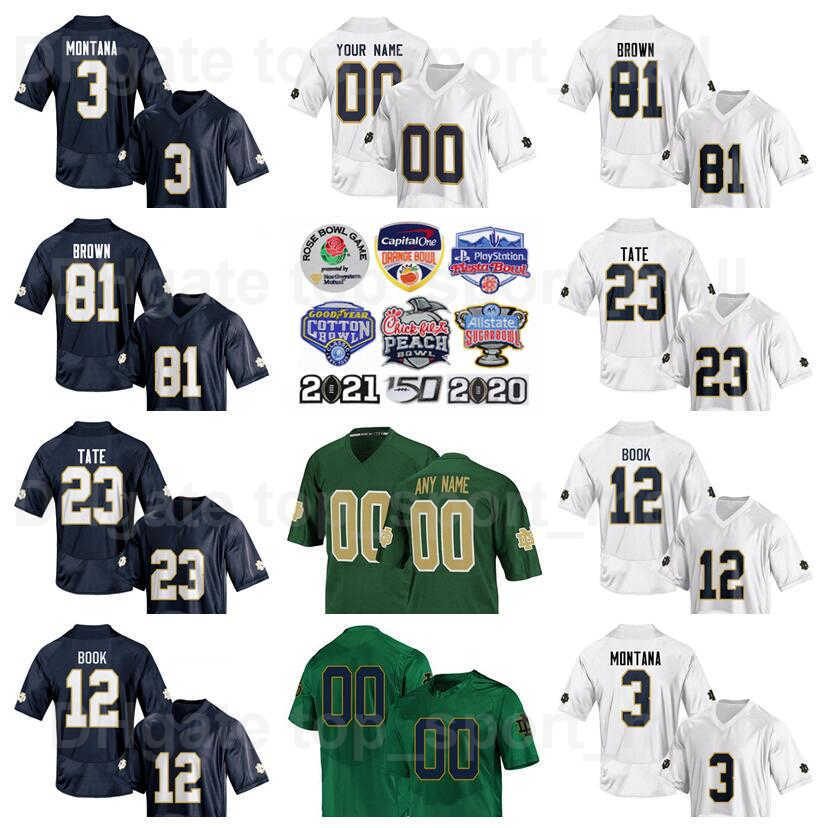 

NCAA College Notre Dame Fighting Irish 12 Ian Book Jersey Football 3 Joe Montana 6 Jerome Bettis Tim Brown 81 Alan Page 23 Golden Tate University Navy Blue Green White