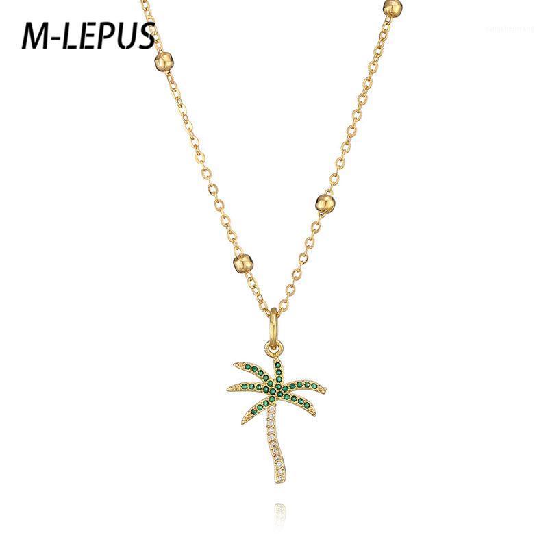 

Coconut Tree Zircon Pendant Item Golden Chain Titanium Stainless Steel Jewelry Fashion Glamour Lady Party Birthday Gift Chains