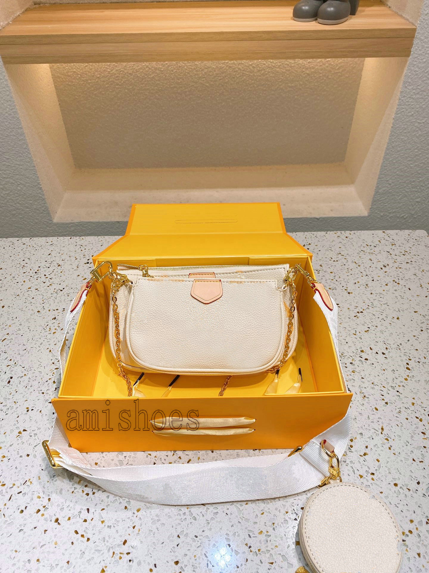 

Mini Pochette Multiple Accessoires Multi Chain Cross Body Bag Summer 2021 By The Pool Leather Round Zip Coin Purse 3pcs sets Luxurys Designe