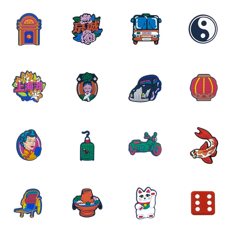 

100pcs/lot chinese style pvc shoe charms shoecharm buckles fashion accessories plastic ornaments soft rubber jibitz for croc shoes