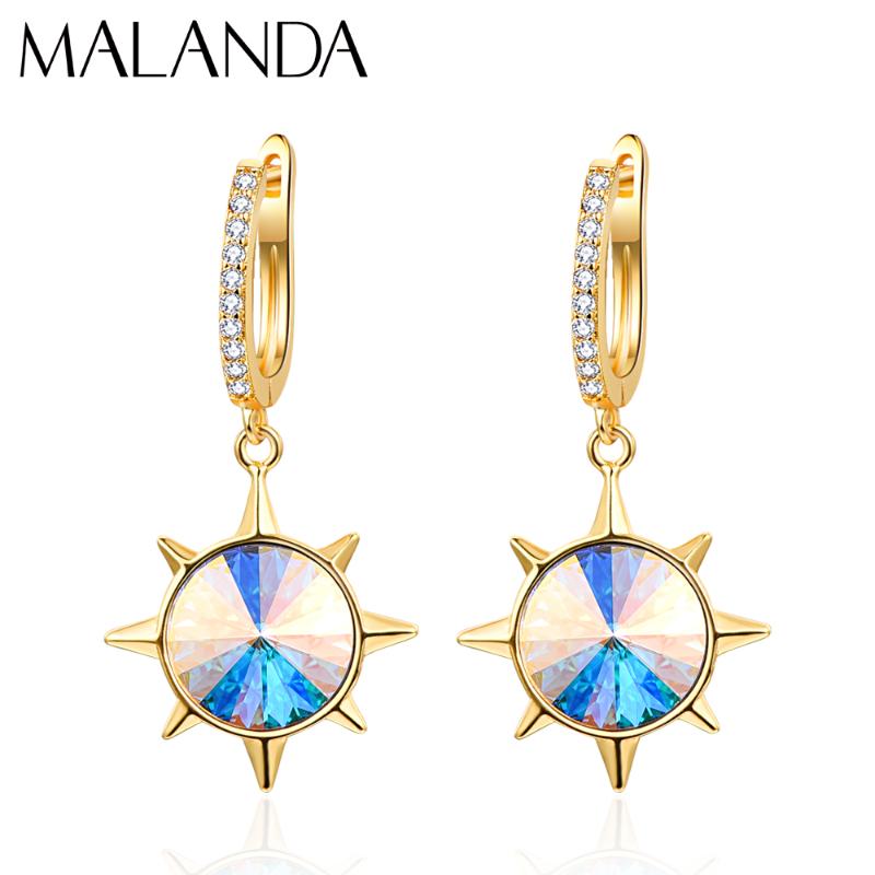 

Dangle & Chandelier Crystals From Sunflower Drop Earrings For Women Fashion Gold Color Elegant Wedding Party Jewelry, Silver