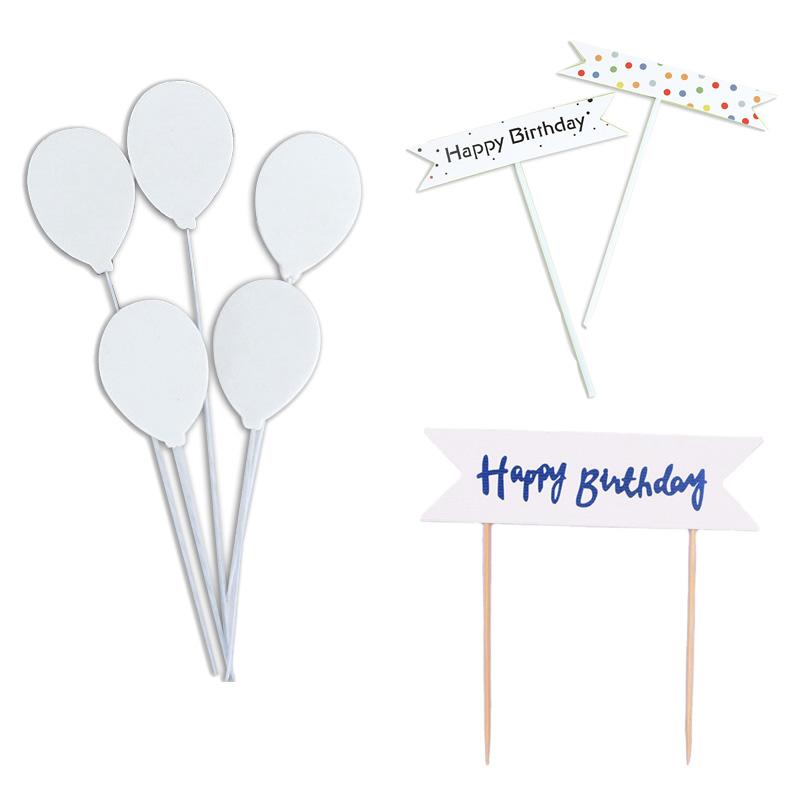 

Other Festive & Party Supplies White Cake Flag Toppers Happy Birthday Topper Handmade Painted Decoration Wedding Baking