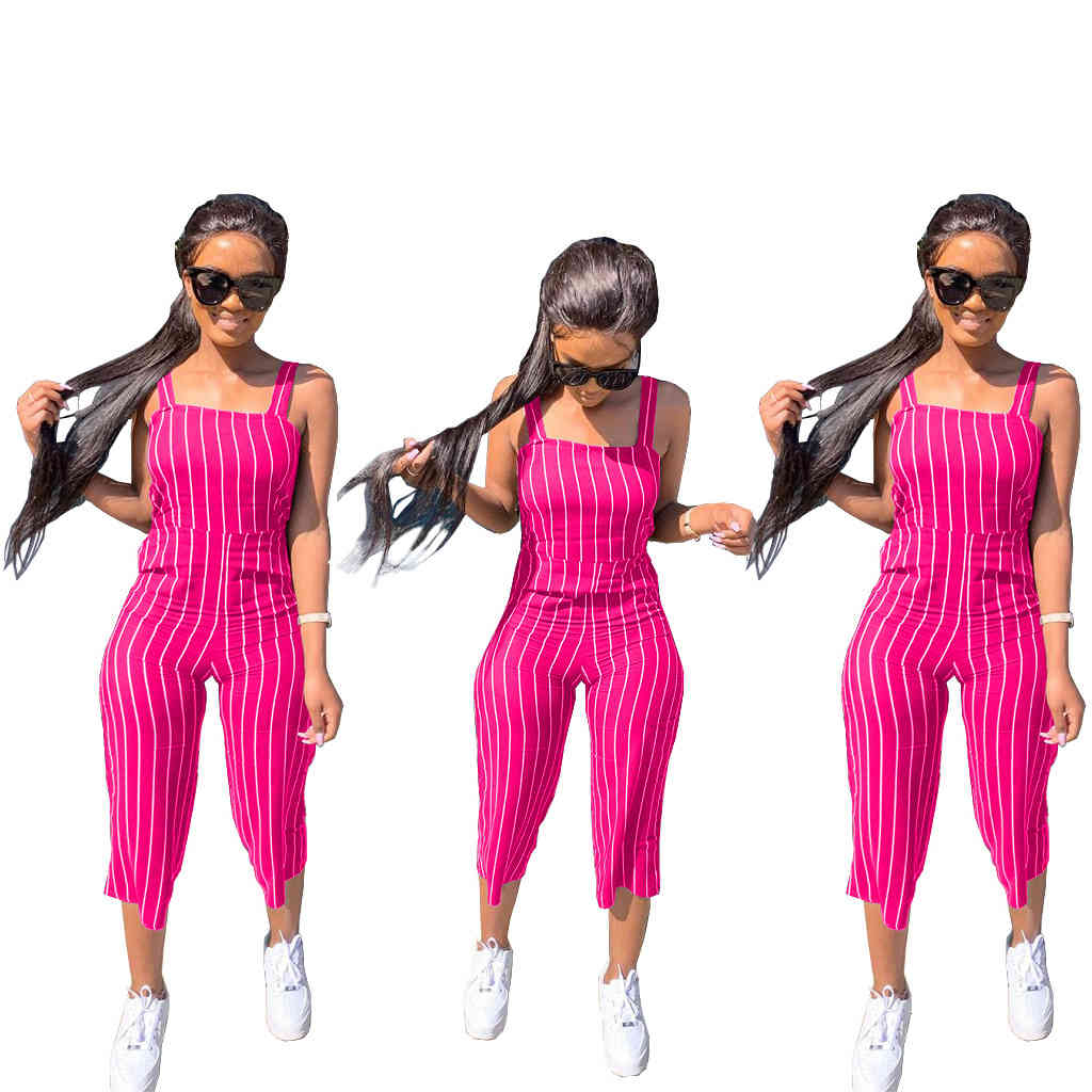 Candy Colors Stripes Girls Striaght Overalls Pants est Straps Sleeveless Mid Calf Women Casual Jumpsuits Spring Summer-image-680586666