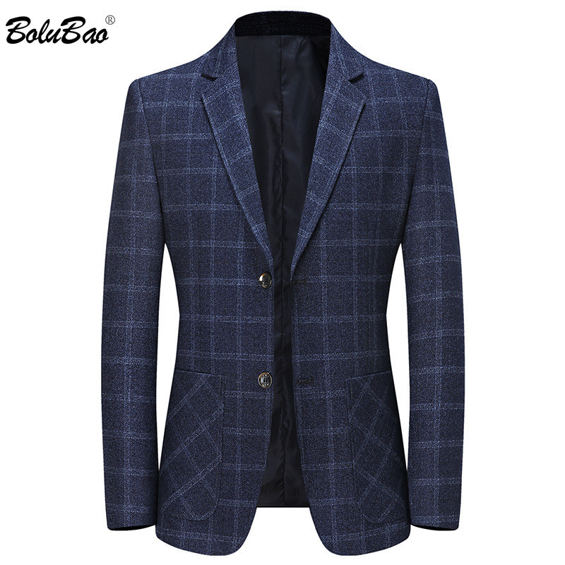 

BOLUBAO Trend Brand Men Casual Blazer Men Jacquard Single Breasted Suit Jackets Business Plaid Blazers Male 210518, Blue