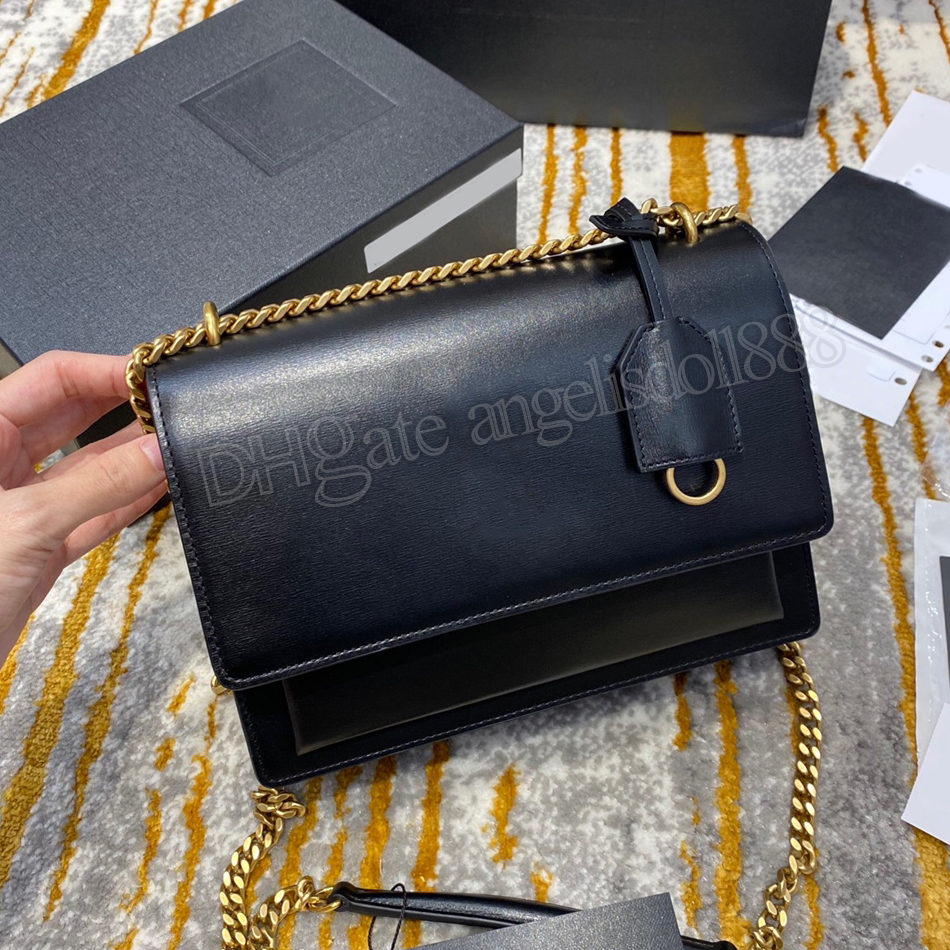 

Top 7A quality Designers Bags Womens Crossbody Purses Handbags Black Genuine Leather Cowhide sun set Envelope Chain Cross Body Messenger bag 22cm with tag, Contact us