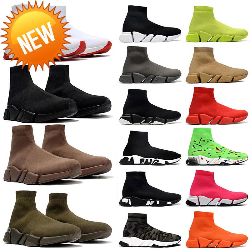 

Mens Sock Shoes Authentic Balencaigas Designer Sneakers Speed2 .0 Graffiti White Pink Triple Black Unc Blues New Beige All Orange Colored C, M39 36-45 grey