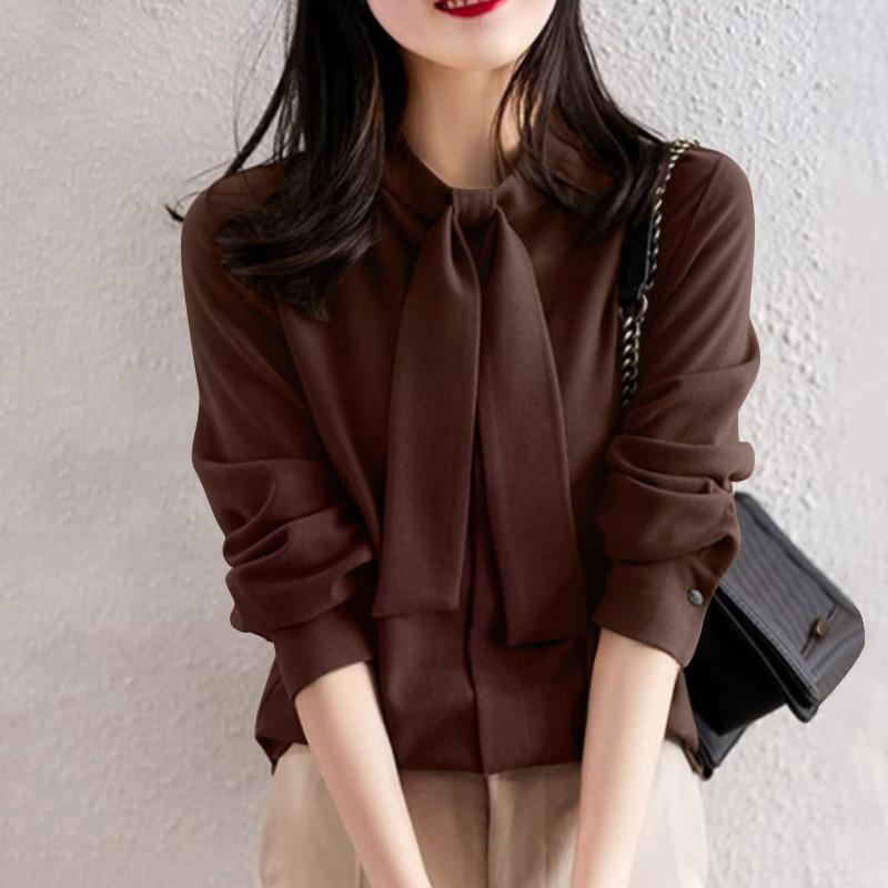 

Women's Blouses & Shirts ZANZEA 2021 Stylish Spring Bow Women Button Long Sleeve Blusas Female Solid Tunic Oversized Casual Hollow Chemise, White