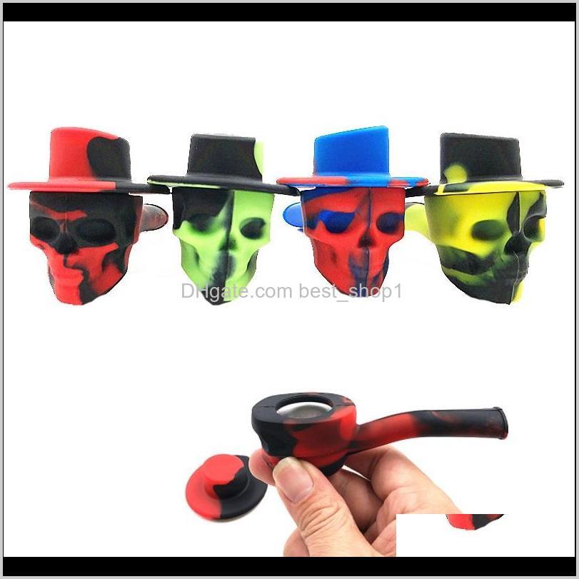 

Silicome Skull Smoking Creative Camouflage Tobacco Pipe Portable Hand Pipes With Metal Cigarette Oil Bowl Lids For Dry Herb Water Aa6Q Ydyfr