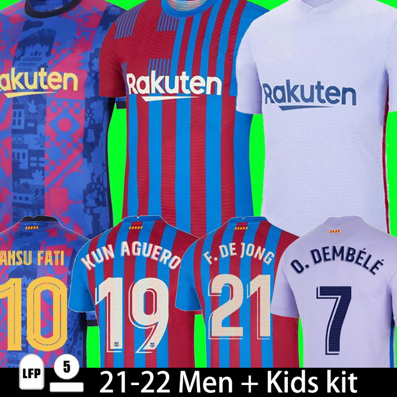 

21 22 ANSU FATI MEMPHIS PEDRI Kun Aguero BARCA soccer jersey 2021 2022 Camisetas de GRIEZMANN F. DE JONG DEST kit football shirt men + kids sets socks third 333, 2122 away men with lfp