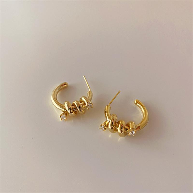 

Stud Punk Gold Silver Color Knot Crystal Round Earring For Women Ladies Metal Half Circle Piercing Earrings Party Jewelry, Golden;silver