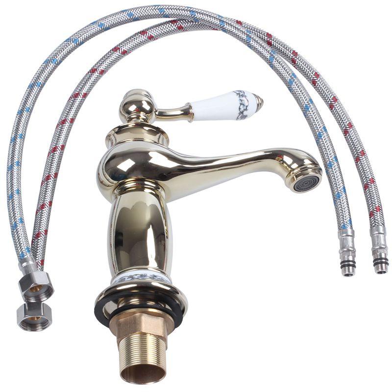 

Bathroom Sink Faucets All Copper Ceramics Single Handle Hole Kitchen Washing Basin Chrome Faucet(Gold)