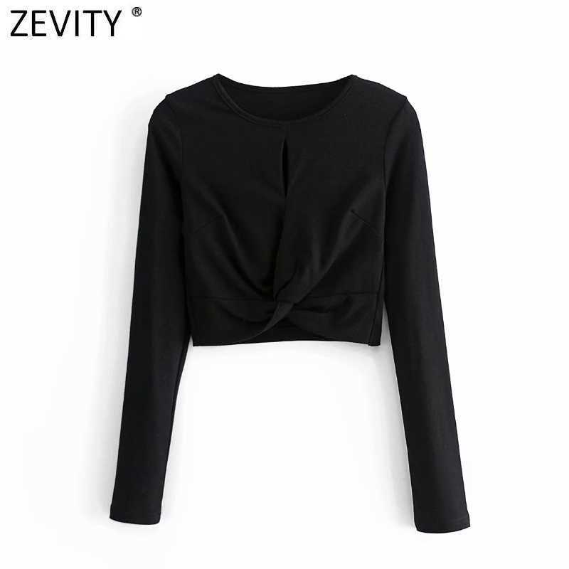 

ZEVITY Euro Women High Street Hollow Out Design Black Short Knitting Blouse Femme Chic Hem Knotted Shirt Slim Blusas Tops LS9056 210603, As pic ls9056dwdd