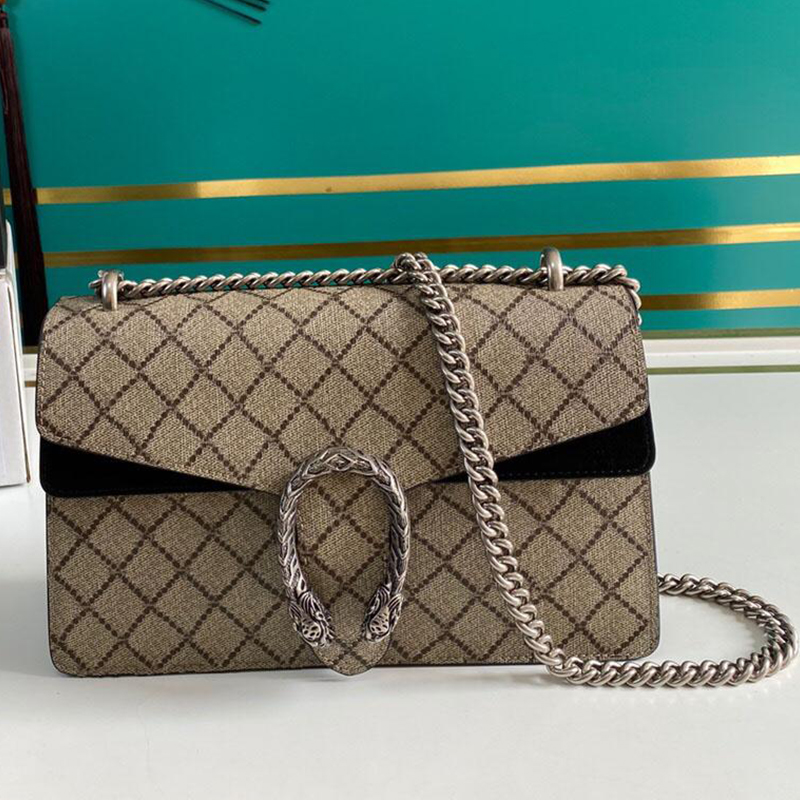 

5A Top Quality Ladies Shoulder Bag Silver Chain Strap Diagonal Handbag Canvas or Leather Detail Vintage Bacchus Bag, High quality 28*17*9 cm