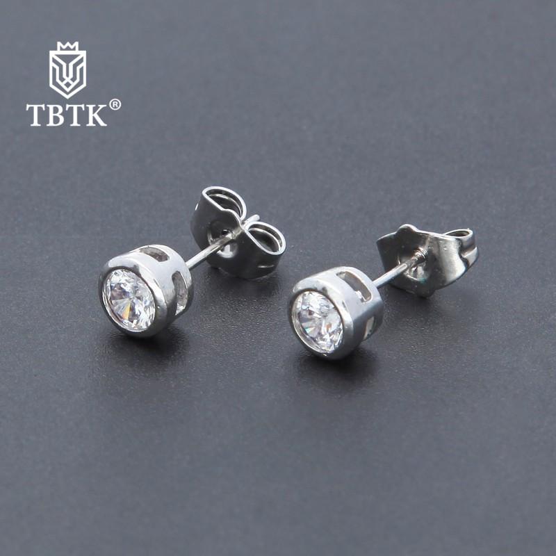 Stud TBTK Flower Pattern Round Earrings Paved Big Zircon Stone Piercing Simple Style Silver Earring Jewelry Man-image-706581948