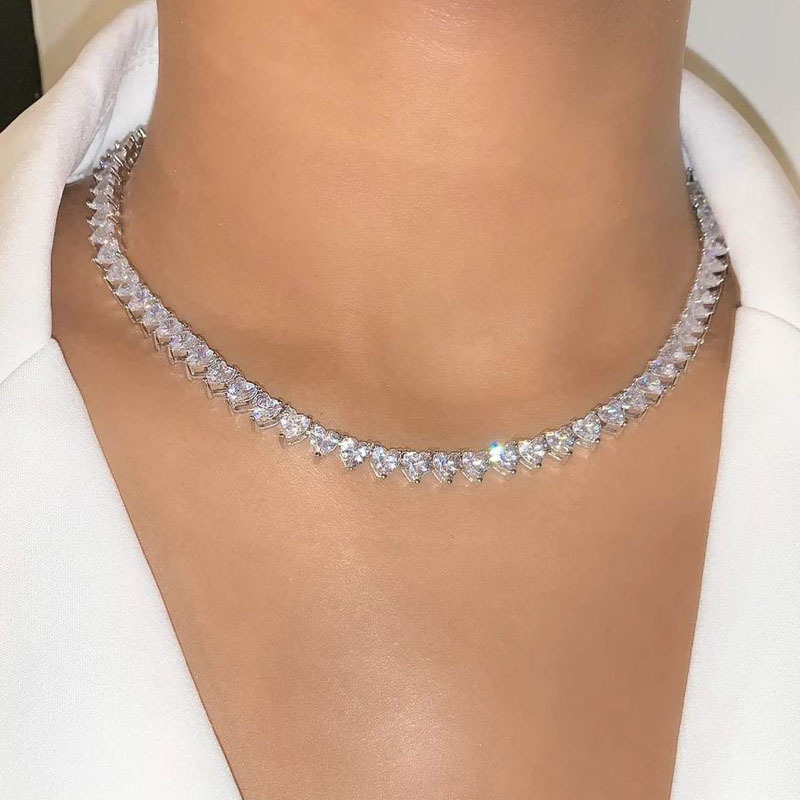 

2021 New Mother's Day Heart Tennis Chain Choker Iced Out Hip Hop Shiny Necklace Paved White Cz For Women Wedding Jewelry Gift X0509