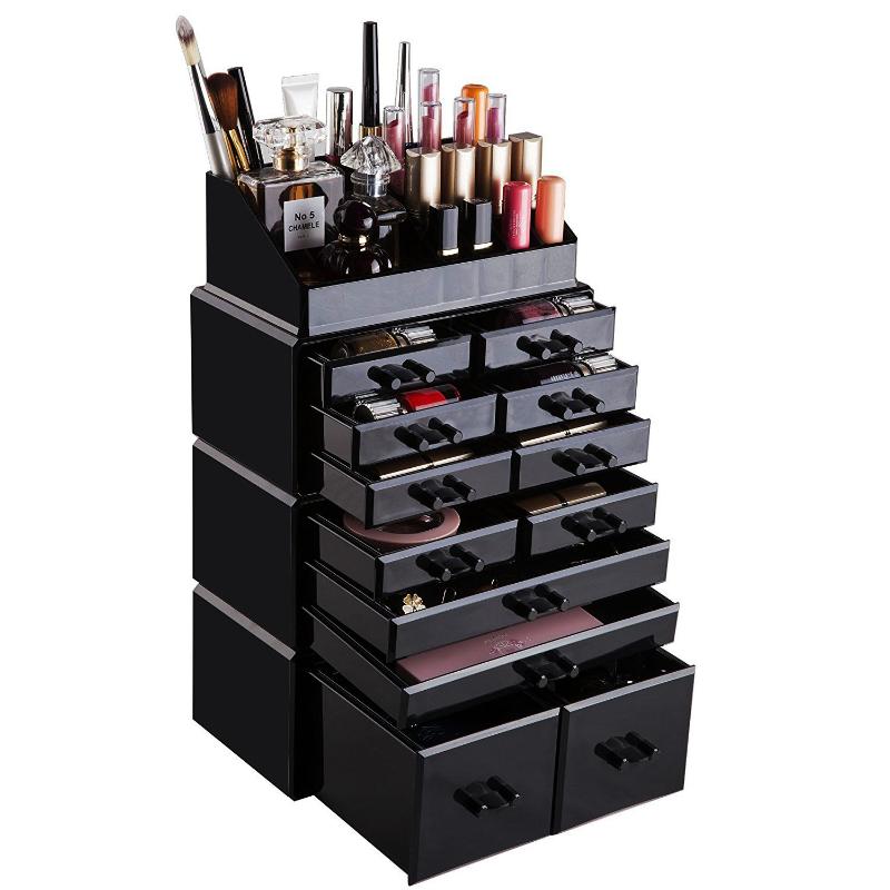 

Storage Boxes & Bins 4Pcs/Set Plastic Cosmetics Rack/Shelf/Stand Makeup Organizer Case Transparent Black Compact Fashionable[US-Stock]