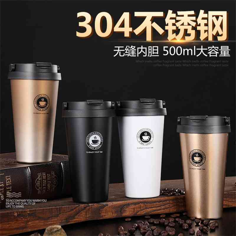 

Straight stainless steel coffee creative handle thermos cup vacuum portable car Cup Gift