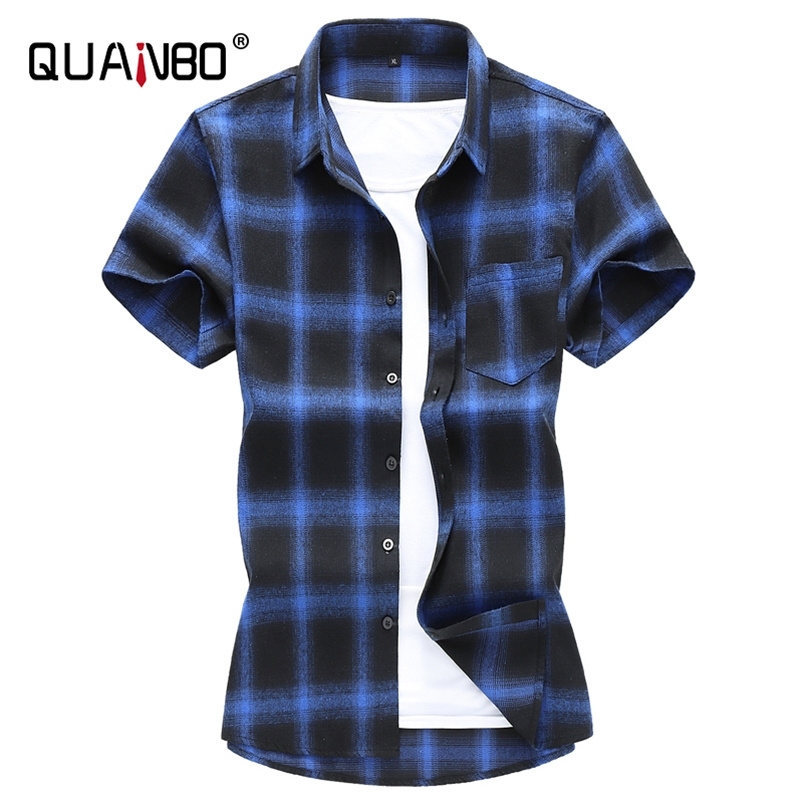 

Plus Size  6XL 7XL Men's Shirts Summer Button Regular Fit Short Sleeve Plaid Casual Brand Clothing 210721, Gray