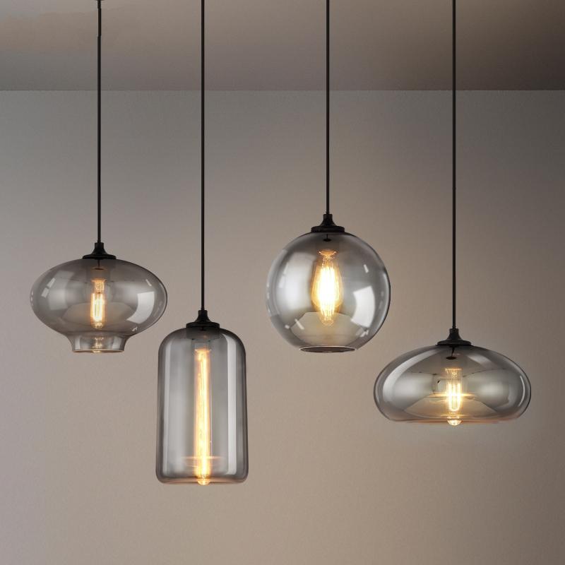 

Pendant Lamps American Vintage Smoke Gray Glass Lights Living Room Nordic Led Hanglamp Loft Industrial Hanging Lamp Decor Luminaire
