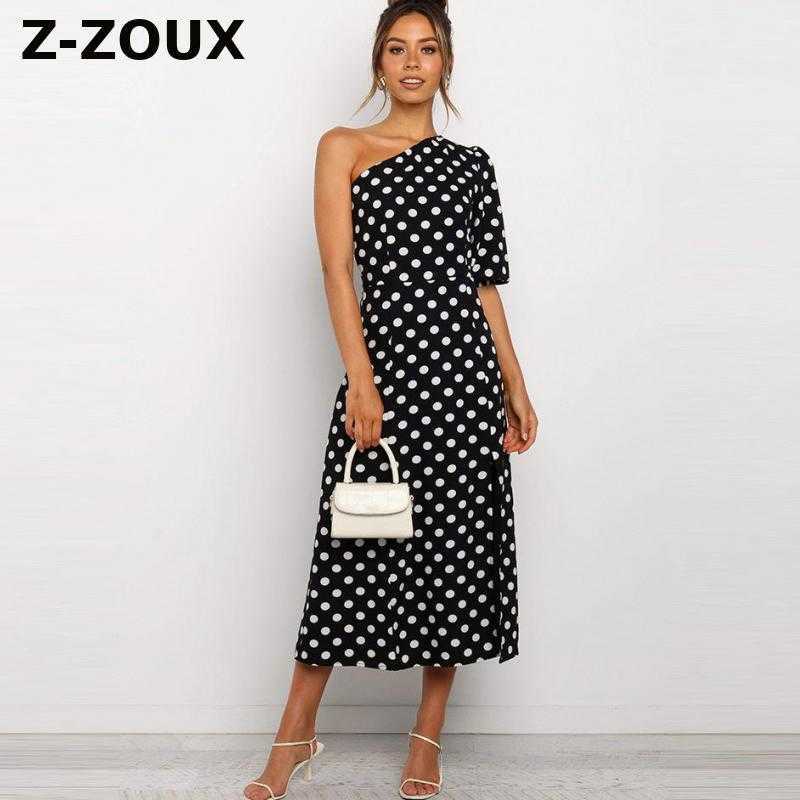 

Women Dress Asymmetrical Split Off Shoulder Dresses Irregular Vintage Sexy Plus Size Long Print Fashion 210524, Dot