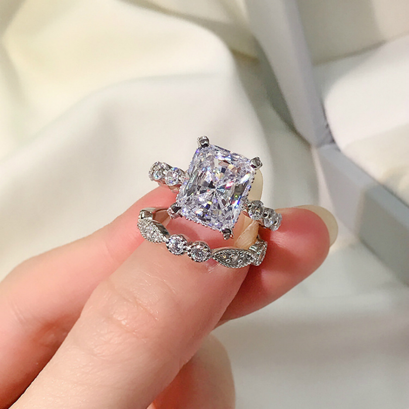 

Classic Wedding Ring Solid 925 Sterling Silver Cocktail For Women Exquisite Jewelry Bridal Set, Golden;silver