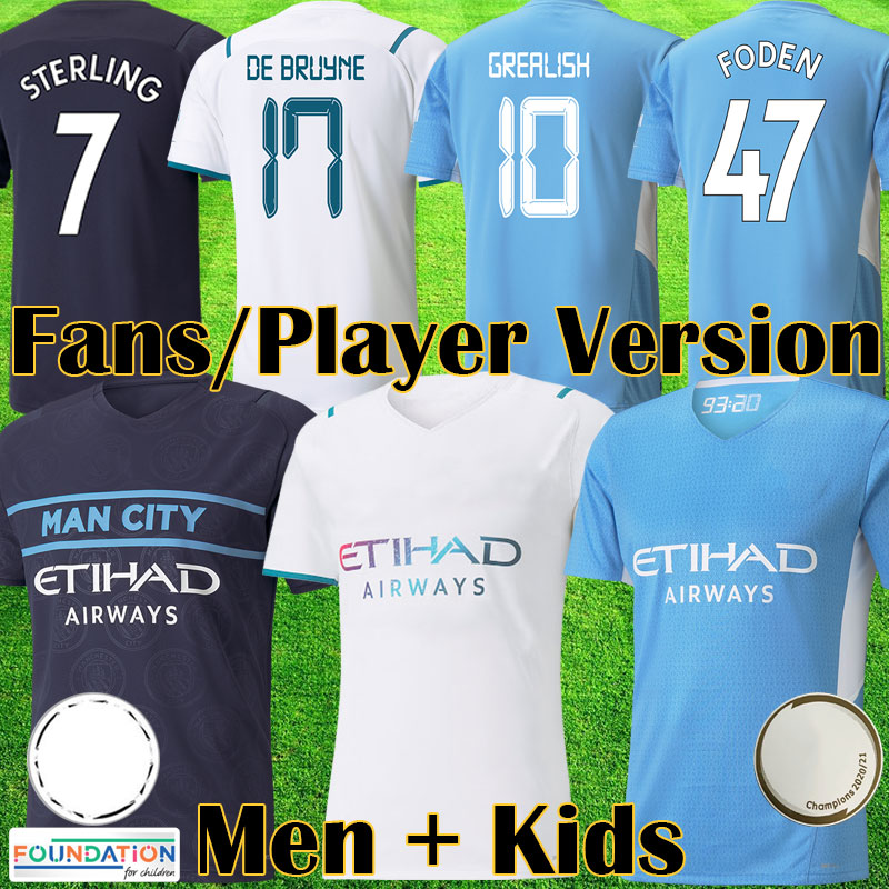 

Manchester GREALISH soccer jerseys STERLING DE BRUYNE FODEN 21 22 CITY away White fans jersey Player Version football shirt FERRAN man kids kit equipment 999, Kids home