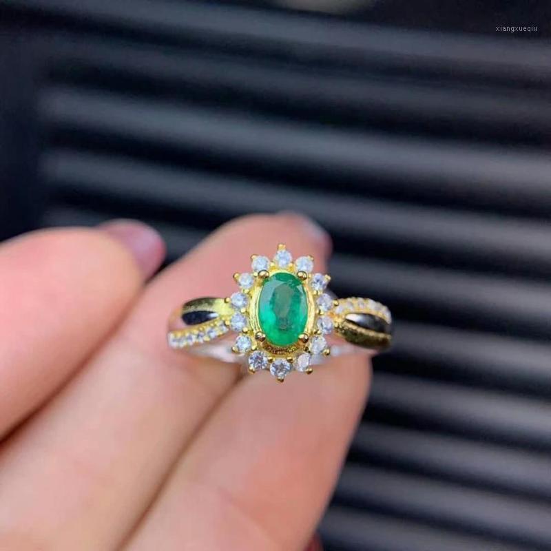 

Cluster Rings Shilovem 925 Sterling Silver Natural Ruby Emerald Sapphire Fine Jewelry Trendy Wedding Open Gift 4*6mm Dj0406289agmlh, Golden;silver