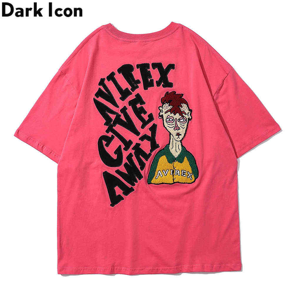 

Embroideried Hip Hop T-shirt Short Sleeve Summer Streetwear Men's Tshirts Tee Shirts Cotton 3 Colors 210603, Red