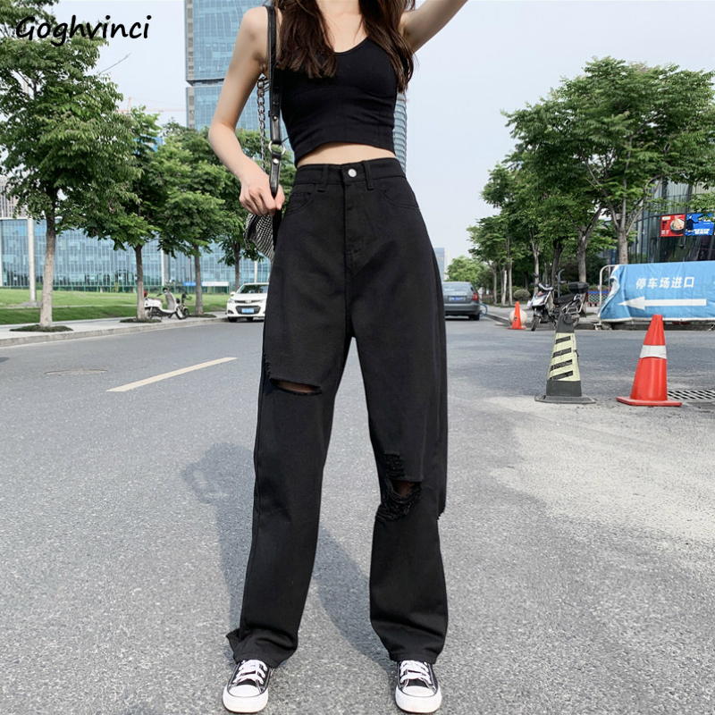 

Jeans Women Holes Black Chic Big Size 5XL Oversize Harajuku Casual Womens Wide Leg Hip-hop Mopping Vintage Summer High Street