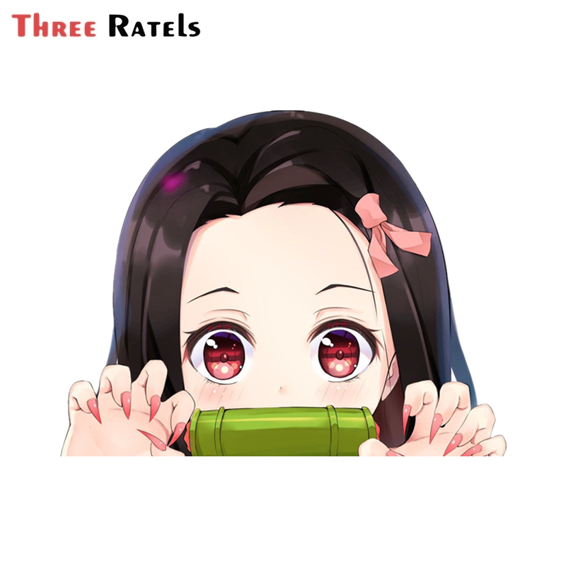 

Three Ratels A579 3D Cartoon Car Sticker for Nezuko Kamado Peeker Big Head Anime Vinyl Rear Windshield Trunk Stick, Fc123-a