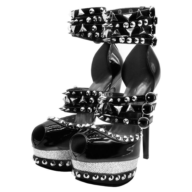 

Dress Shoes Minan Ser High Heel Sandals Women's Summer Fashion Sexy Black Rivet 16 Cm Stiletto Size 34-45