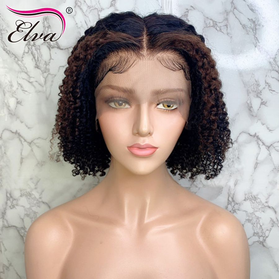 

elva hair 136 human hair bob wigs ombre kinky curly lace front wigs for black women pre plucked with baby hair remy short wigs, Custom