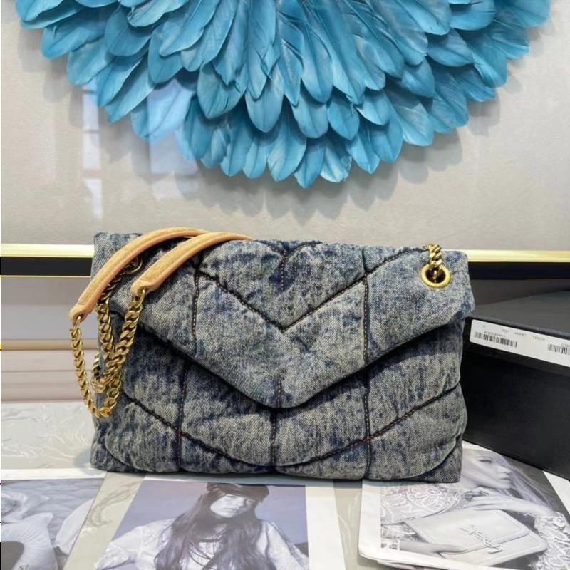 

Handbag Women Purse Denim Jeans Strap Shoulder 2021 Detchable Sizes Tote Bags Crossbody Frosted LOULOU Three Cowboy Puffer Cowhide Ohgn Tmje, 23*15.5*8.5 cm