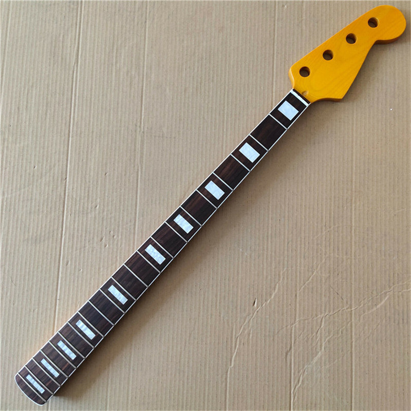 

4 String Maple 21 frets JB Bass Guitar Neck Replacement Rosewood Fingerboard block inlay yellow gloss finished 34 inch scale length