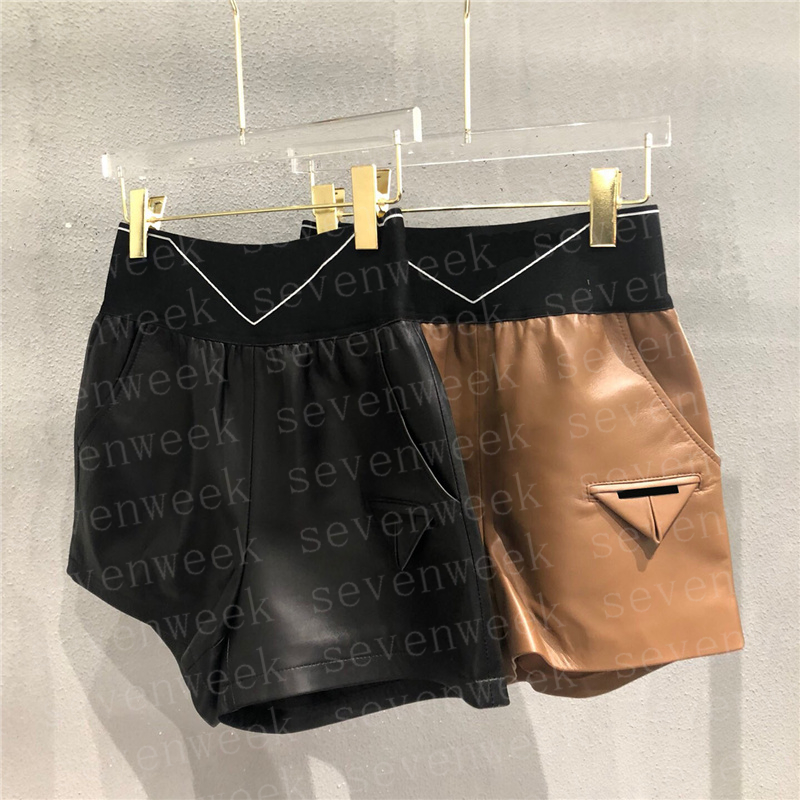 

Designer PU Leather Womens Shorts Pants Letters Elastic Sheepskin Short Pant Casual Loose Clothing, Brown