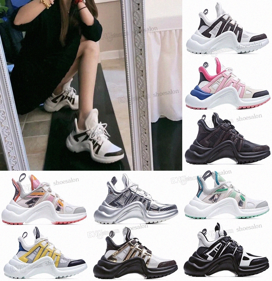 

2022 fashion casual shoes block archlight genuine leather dad shoe sneakers mens womens women men mesh black breathable bows platform popular stylis #fs