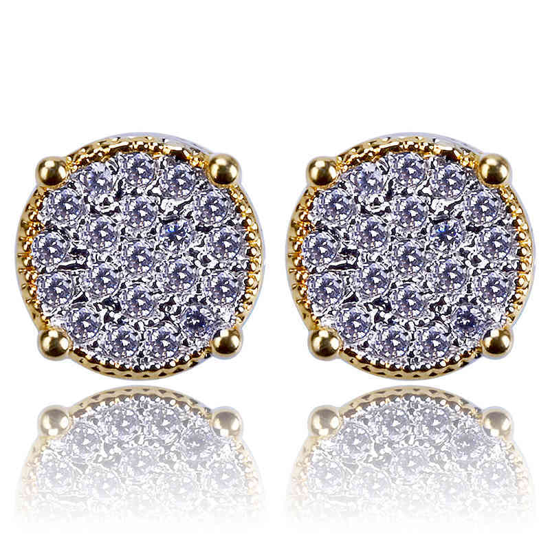 

Stud Earrings fashion ladies men full zircon round two-color couple jewelry gift