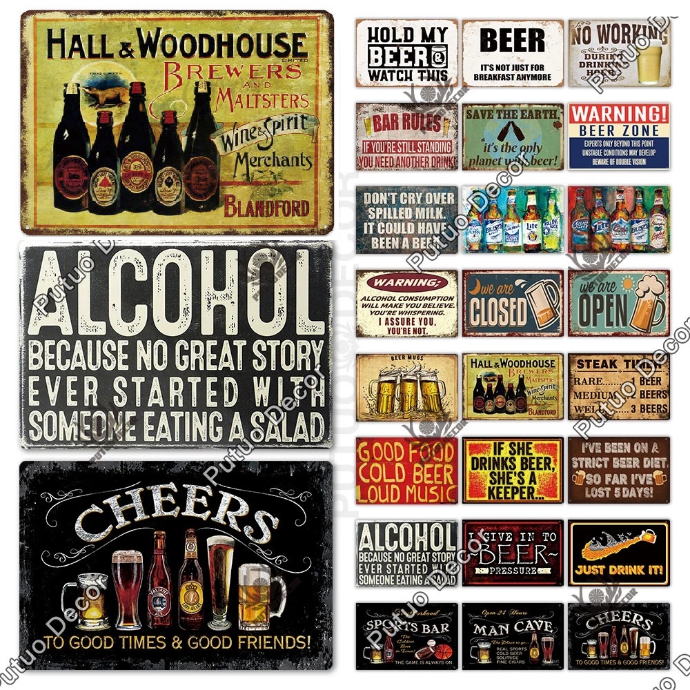 

2022 Beer Tin Sign Plaque Metal Painting Vintage Pub Funny Wall Plates Decor for Club Man Cave Bar Kitchen Decoration Plate New Design Plaques Size 30X20cm