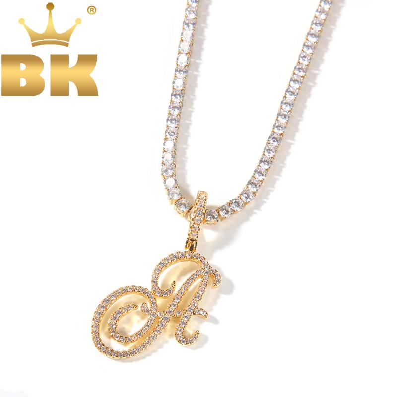 

KING Artistic Font A-Z 26 Initial Letter Pendant With Tennis Necklace Cubic Zirconia Mens Women Charm Hiphop Jewelry Necklaces