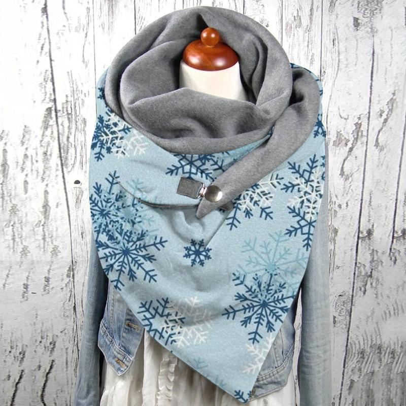 

Scarves Women Scarf Winter Fashion Christmas Snowflakes Printing Button Soft Wrap Casual Warm Shawls Szalik Foulard Bufanda, Blue;gray